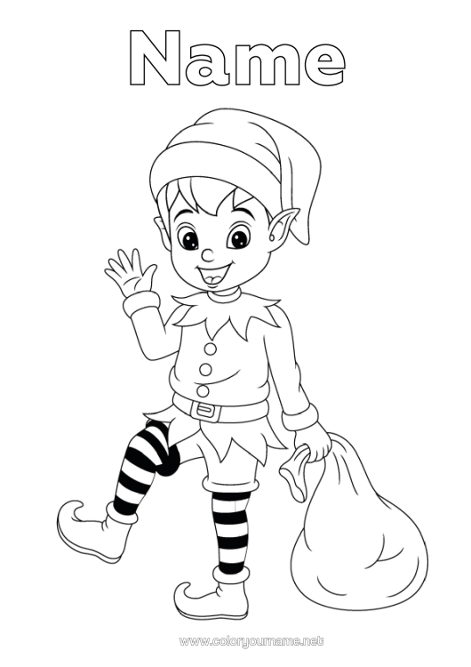 Colouring page to print Christmas Elves Elf Colouring Pages