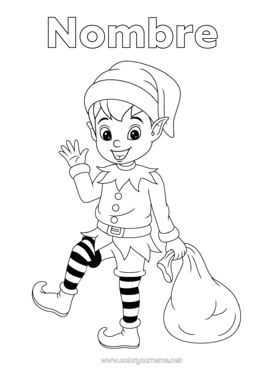 Dibujo para colorear para imprimir Elfos de navidad Dibujos de Elfos para colorear