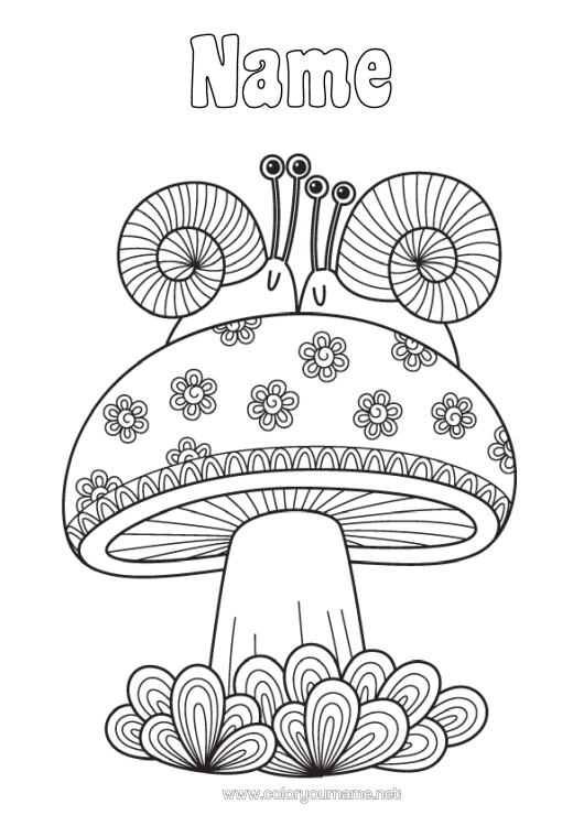 Colouring page to print Autumn Animal Mushroom Snail