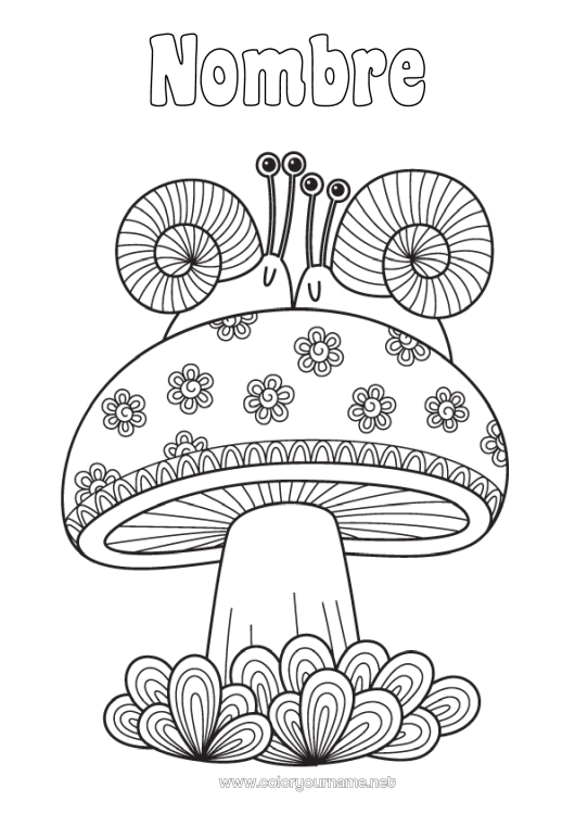 Dibujo para colorear para imprimir Otoño Animales Champiñone Caracol