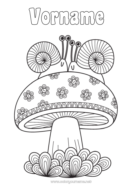 Malvorlage zum Ausdrucken Herbst Tier Pilz Schnecke
