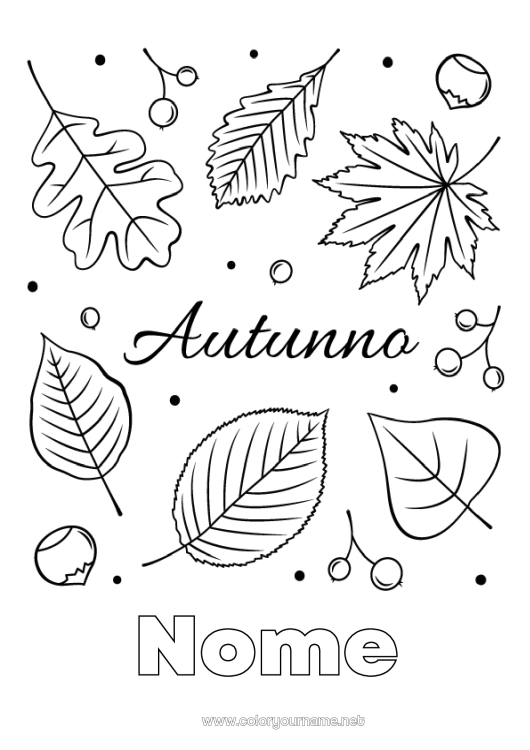 Pagina da colorare da stampare Autunno Foglie Foglie morte