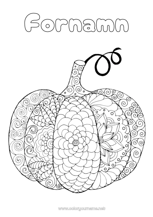 Färgläggningssida att skriva ut Pumpa Lugn och zen Mandala Höst Antistress