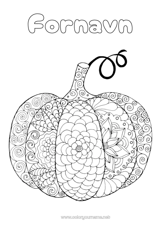 Fargeleggingssiden til utskrift Gresskar Rolig og zen Mandala Høst Anti-stress