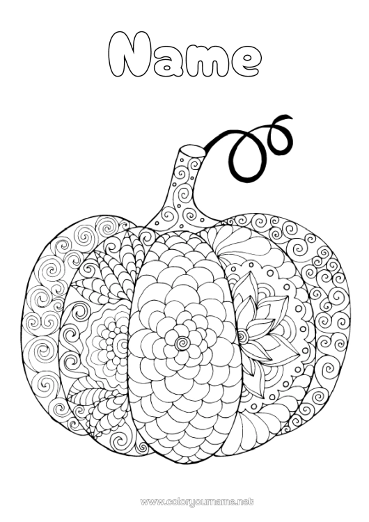 Colouring page to print Pumpkin Calm And Zen Mandala Autumn Anti-Stress