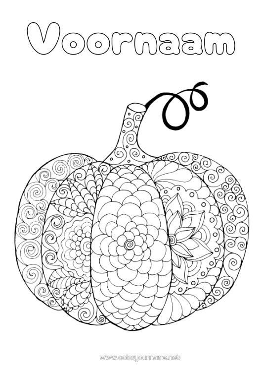 Kleurplaat om af te drukken Pompoen Rustig en zen Mandala Herfst Anti-stress