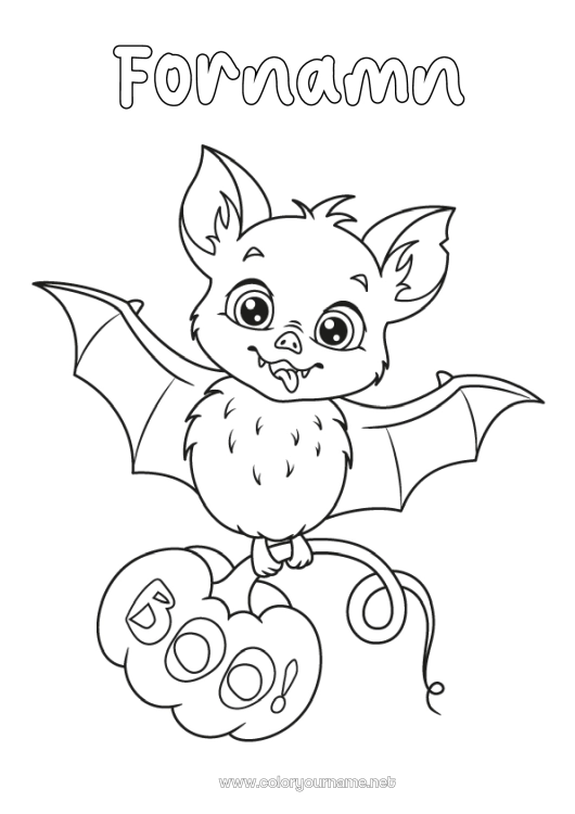 Färgläggningssida att skriva ut Fladdermus Pumpa Halloween Djur Fåglar och flygande däggdjur