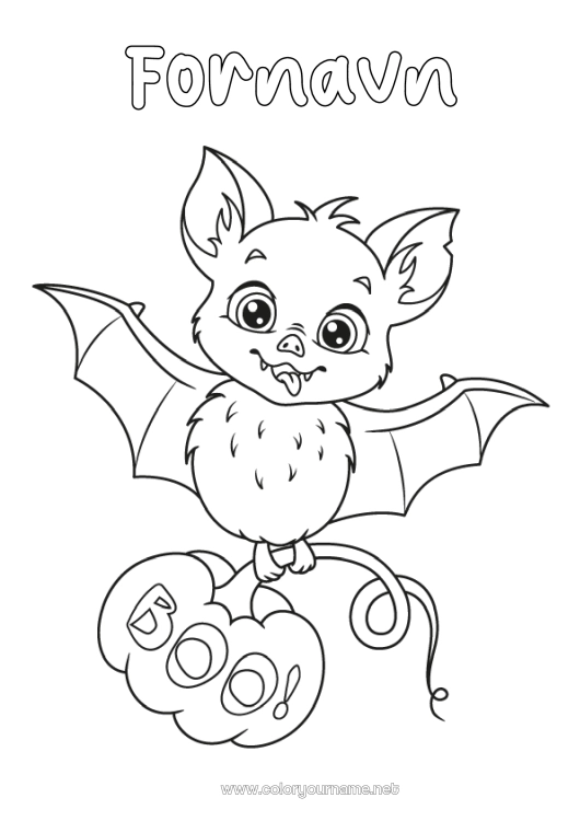 Fargeleggingssiden til utskrift Flaggermus Gresskar Halloween Dyr Fugler og flygende pattedyr