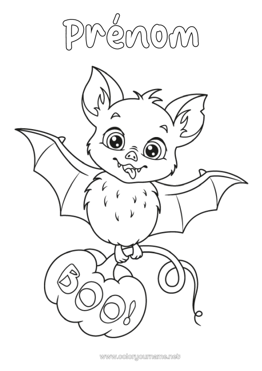 Coloriage à imprimer Chauve-souris Citrouille Halloween Animal Oiseaux et mammifères volants
