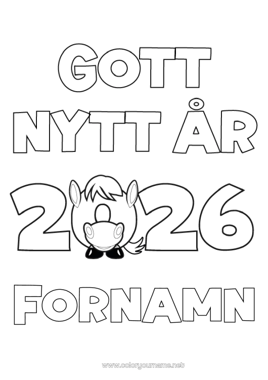 Färgläggningssida att skriva ut Häst Gott nytt år Kinesiskt nyår Gårdsdjur Meddelande 