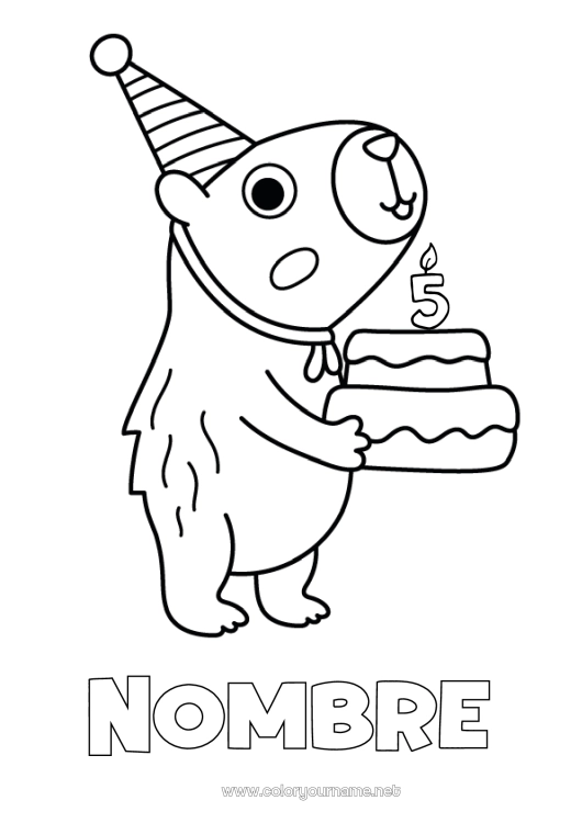 Dibujo para colorear para imprimir Cumpleaños Edad personalizable Otros animales del mundo Capibara Pastel de cumpleaños
