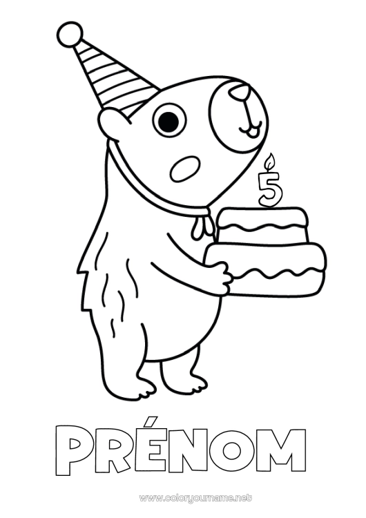 Coloriage à imprimer Anniversaire Age fêté personnalisable Autres animaux du monde Capibara Gâteau d’anniversaire