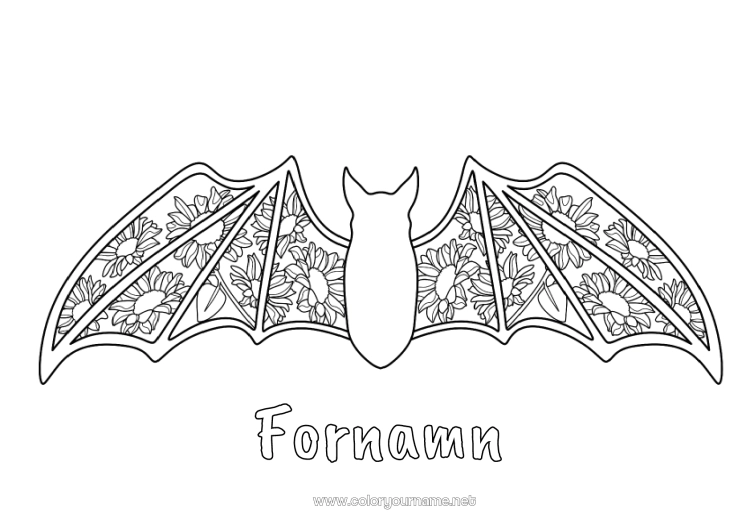 Färgläggningssida att skriva ut Fladdermus Solros Zentangle Fåglar och flygande däggdjur