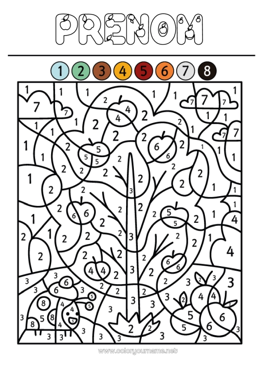 Coloriage à imprimer Automne Coloriages magiques Activités enfants Fruits Pomme Pommier
