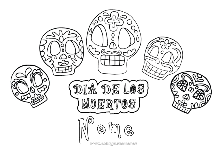Página de desenho para imprimir Dia dos Mortos Calaveras, caveiras