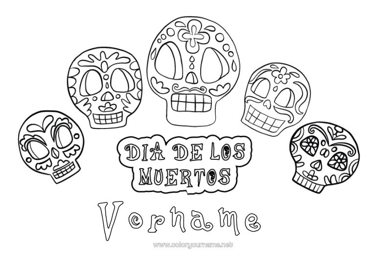 Malvorlage zum Ausdrucken Día de los Muertos Calaveras, Schädel