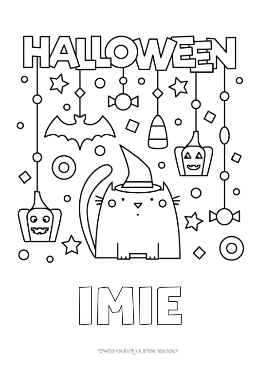 Kolorowanka do wydruku Nietoperz Cukierki Czarownica Kot Halloween Psy i koty Ptaki i latające ssaki Napis 'halloween'