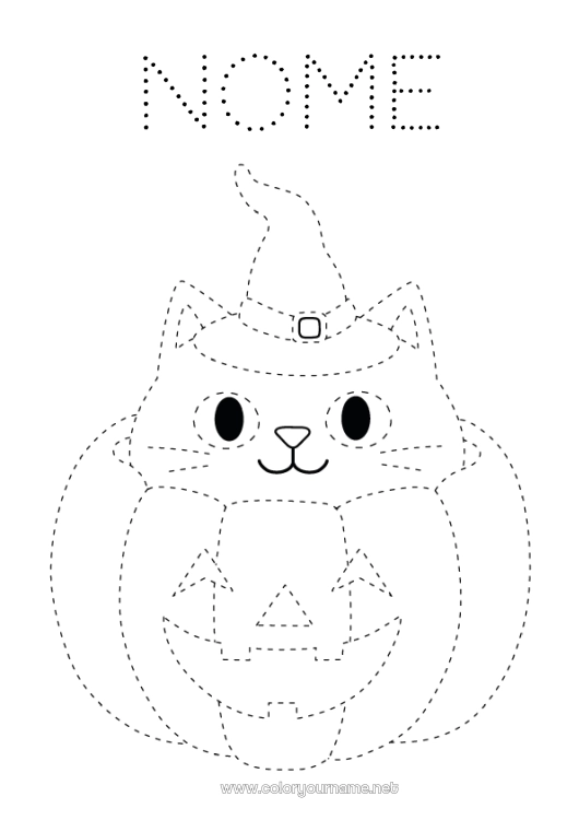 Página de desenho para imprimir Abóbora Gato Desenhos para colorir fáceis Rastreie e Pinte Cães e gatos Chapéu de bruxo