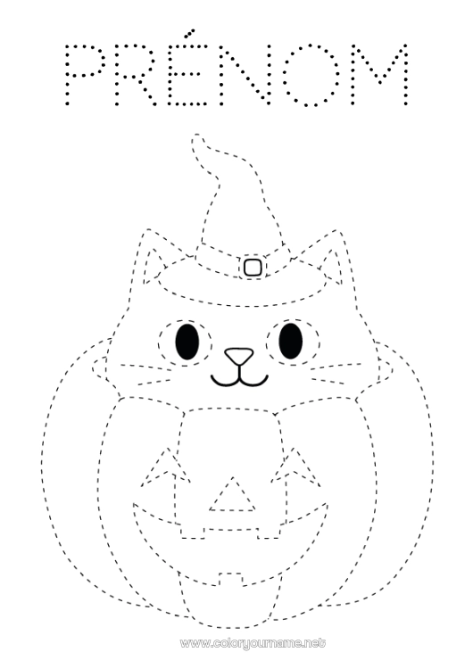 Coloriage à imprimer Citrouille Chat Coloriages faciles Trace et colorie Chiens et chats Chapeau de sorcier