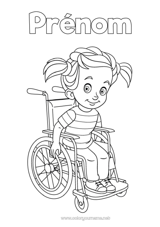 Coloriage à imprimer Fille Enfant Fauteuil roulant
