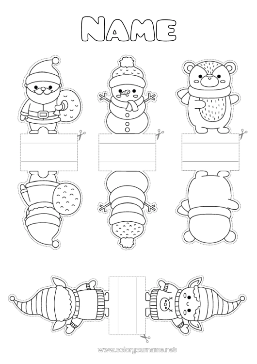 Colouring page to print Bear Winter Father Christmas Snowman Christmas Elves Christmas Elf Colouring Pages Children's Activities Forest Animals Cutting Out For Children Paper Toy