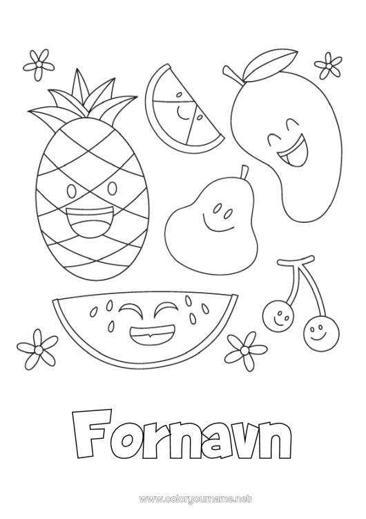 Fargeleggingssiden til utskrift Kirsebær Ananas Frukter Enkle fargelegginger Vannmelon Pære Oransje