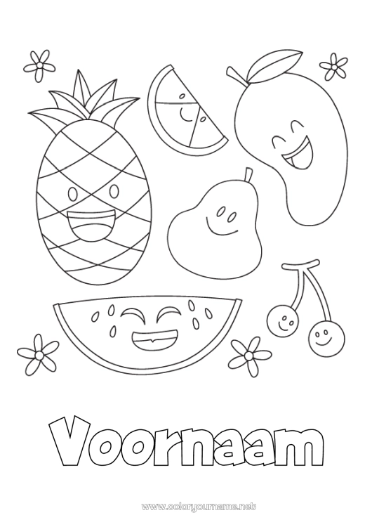 Kleurplaat om af te drukken Kersen Ananas Fruit Eenvoudige kleurplaten Watermeloen Peer Sinaasappel