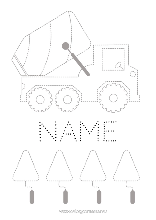 Colouring page to print Vehicles Children's Activities Construction Equipment Trace And Colour. Concrete Mixer Truck