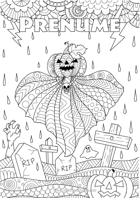 Pagină de colorat de imprimat Cimitir Fantomă Dovleac Halloween Zentangle