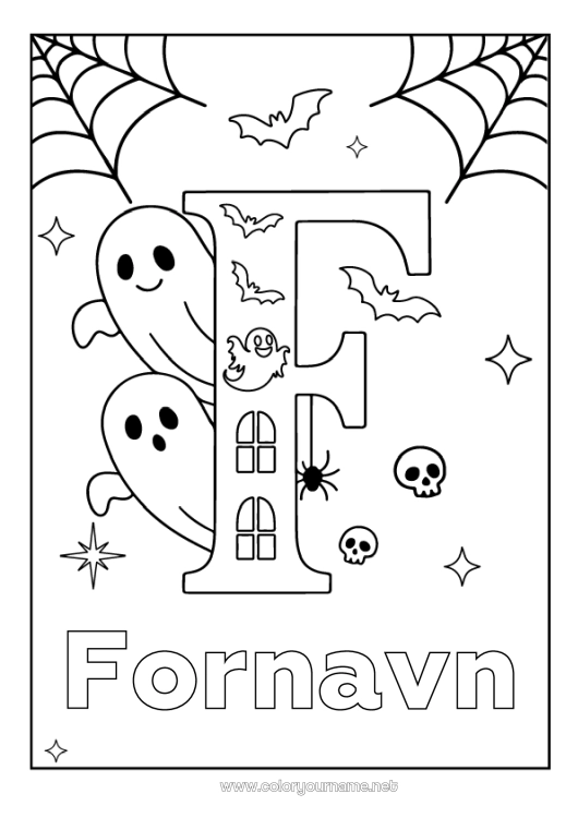 Fargeleggingssiden til utskrift Spøkelse Halloween Barnaktiviteter Enkle fargelegginger Bokstav i alfabetet