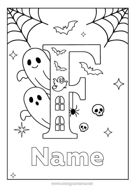 Coloring page to print Ghost Halloween Children's activities Easy coloring pages Alphabet letter