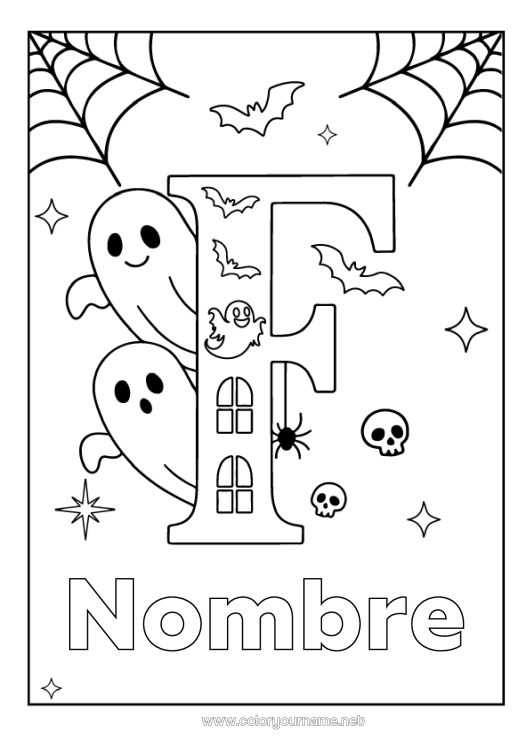 Dibujo para colorear para imprimir Fantasma Halloween Actividades para niños Dibujos fáciles para colorear Letra del alfabeto