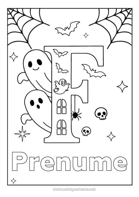 Pagină de colorat de imprimat Fantomă Halloween Activități pentru copii Desene de colorat ușoare Litera alfabetului