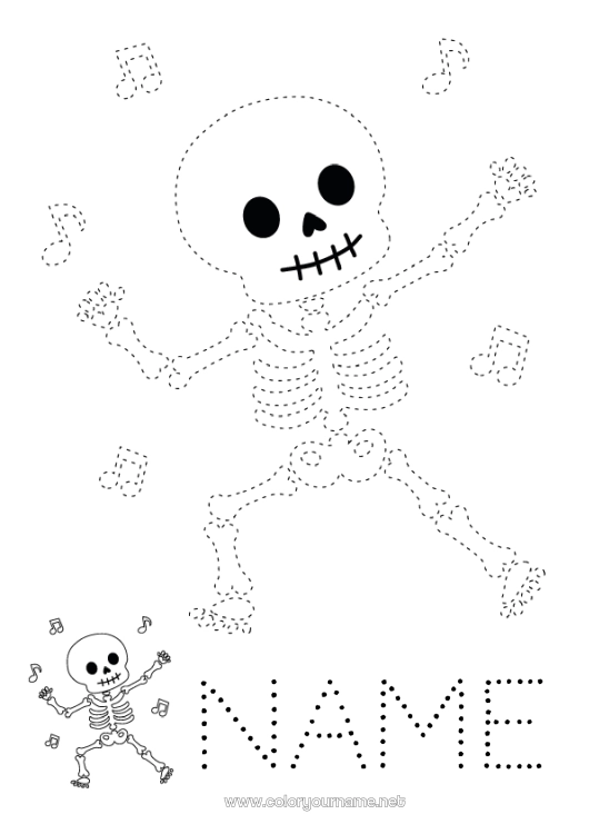 Coloring page to print Skeleton Music Easy coloring pages Trace and color World Music Day Musical note
