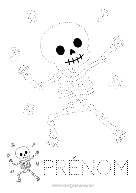 Coloriage à imprimer Squelette Musique Coloriages faciles Trace et colorie Fête de la musique Note de musique