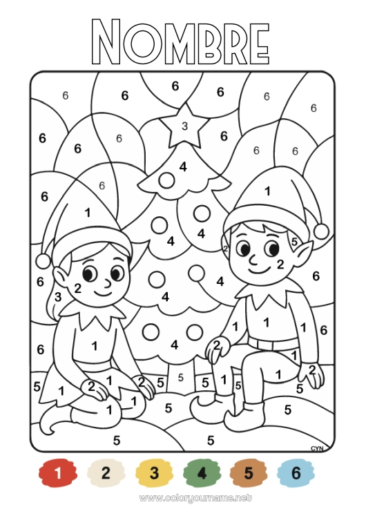 Dibujo para colorear para imprimir Elfos de navidad Colorear por números Dibujos de Elfos para colorear Actividades para niños Dibujos fáciles para colorear Varios duendes traviesos