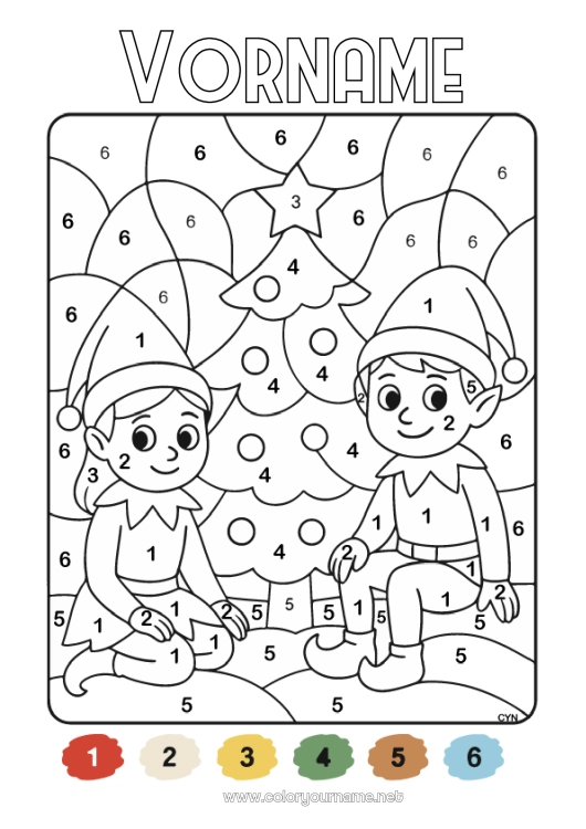 Malvorlage zum Ausdrucken Weihnachtself Malen nach Zahlen Elfen Ausmalbilder Kinderaktivitäten Einfache Ausmalbilder Mehrere Wichtel
