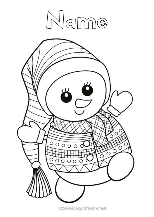 Colouring page to print Winter Snowman