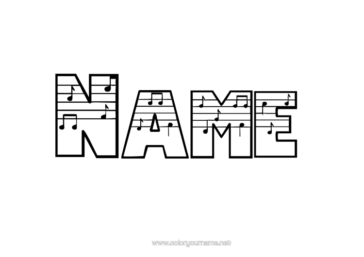 Colouring page to print Decorated Name Music Music Day Notebook Cover Musical Note