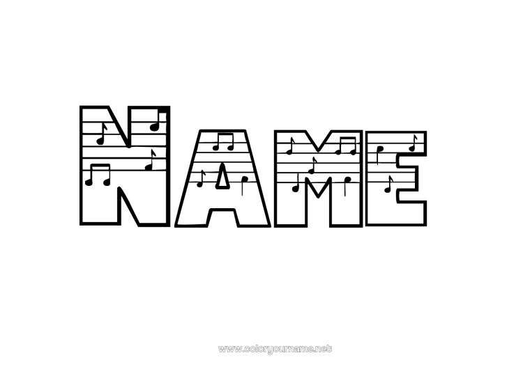 Coloring page to print Decorated name Music World Music Day Notebook Covers Musical note