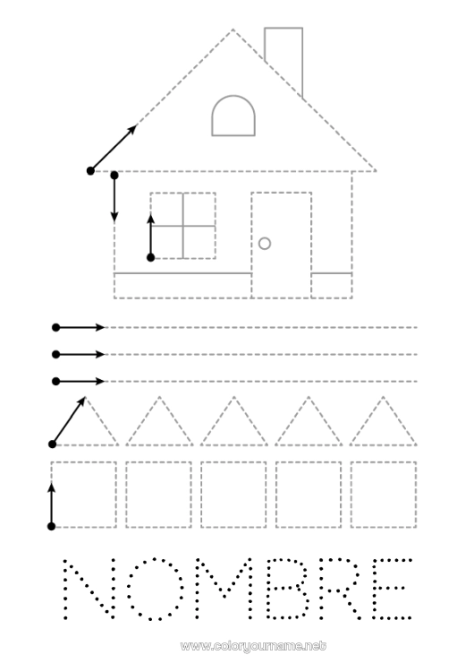 Dibujo para colorear para imprimir Casa Dibujos fáciles para colorear Trazo y color Ficha de grafismo para educación infantil