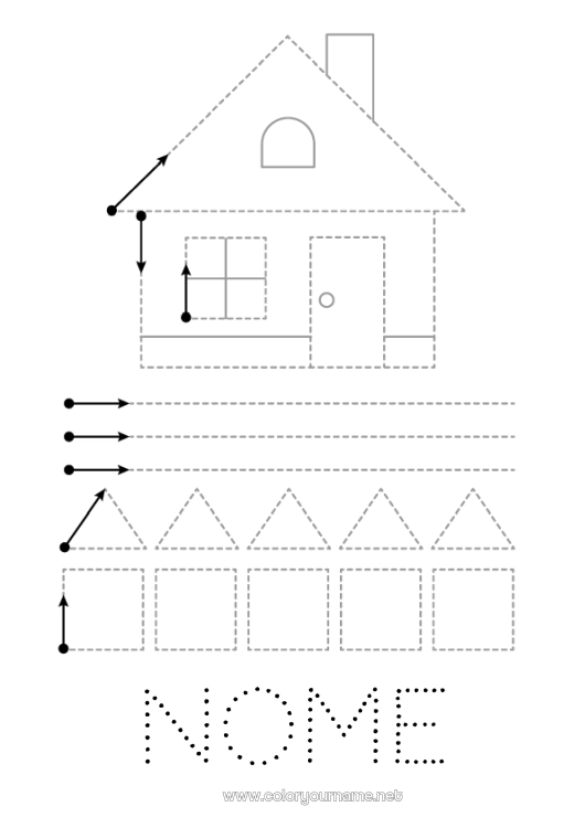 Página de desenho para imprimir Casa Desenhos para colorir fáceis Rastreie e Pinte Folha de atividades de grafismo para educação infantil