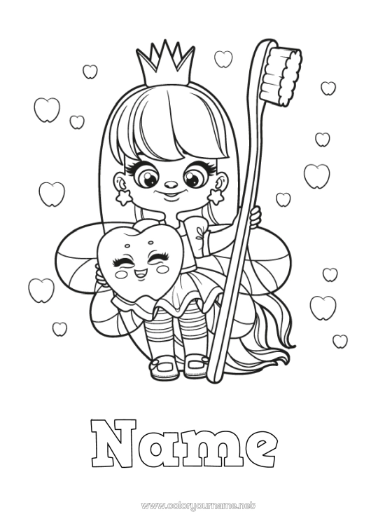 Coloring page to print Milk tooth Tooth Fairy Toothbrush