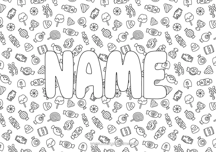 Coloring page to print Sweets Halloween Treats Lollipop Decorative background
