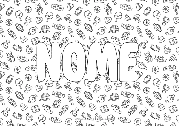 Pagina da colorare da stampare Caramelle Halloween Dolci, zuccherini Lecca-lecca Sfondo decorativo