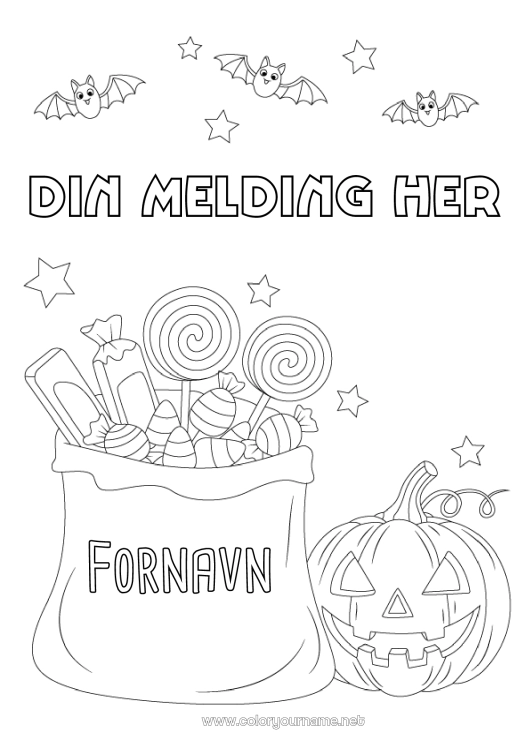 Fargeleggingssiden til utskrift Flaggermus Godteri Gresskar En godteri eller en spøk? Halloween Godbiter, søtsaker Fugler og flygende pattedyr