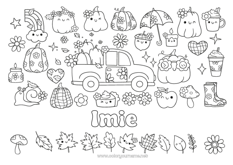 Kolorowanka do wydruku Duch Dynia Kwiaty Halloween Uroczy Jesień Samochód Grzyb Ślimak Parasol Buty Samochody, furgonetki i kampery Żołądź Martwe liście