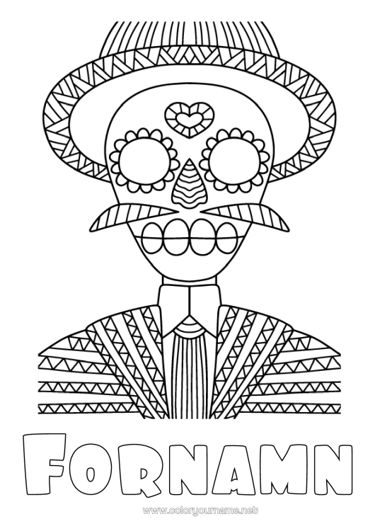 Färgläggningssida att skriva ut De dödas dag Zentangle Calaveras, dödskallar