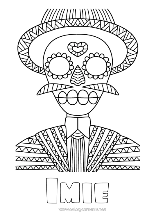 Kolorowanka do wydruku Dzień Zmarłych Zentangle Czaszki, czaszki śmierci