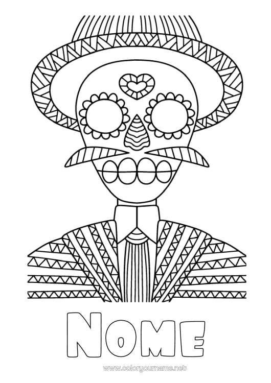 Página de desenho para imprimir Dia dos Mortos Zentangle Calaveras, caveiras